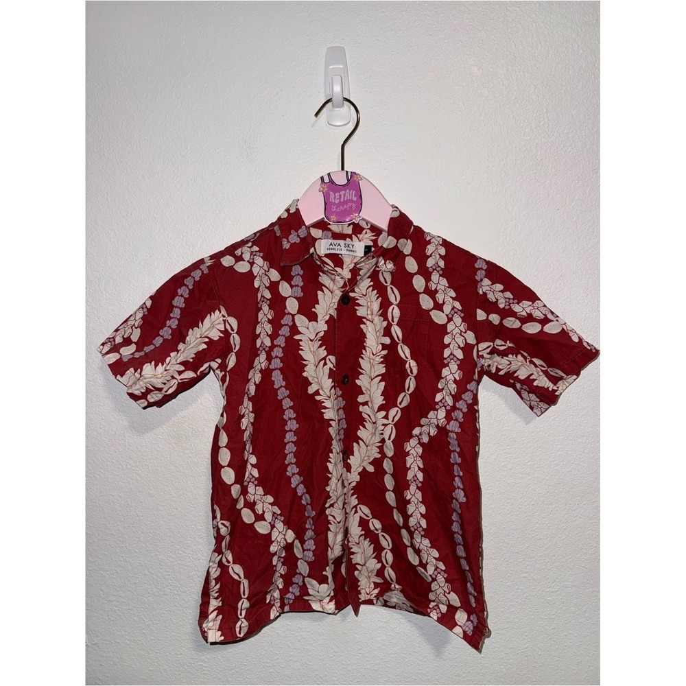 Ava Sky Burgundy Floral Lei Print Hawaiian Shirt